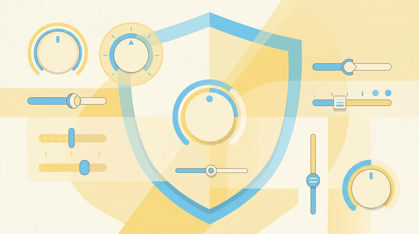 Einstellräder und Schutzsymbol, Deckungsanpassung, Blog-Titelbild, 1200x675 Pixel