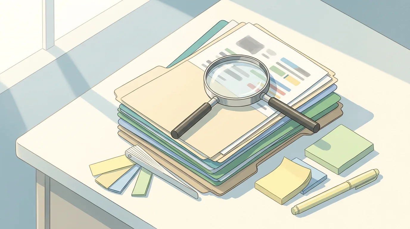 Checkliste und Lupe über Vertragsunterlagen, Blog-Titelbild, 1200x675 Pixel